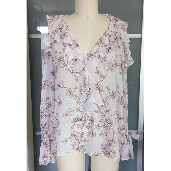 BCBGMAXAZRIA Pink Floral Chiffon Drape Top Size S - Picture 1 of 8